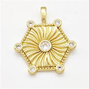 Copper Sun Pendant Pave Zircon Gold Plated, approx 22mm