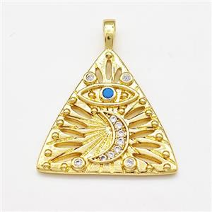 Copper Trangle Pendant Pave Zircon Moon Eye Gold Plated, approx 24mm