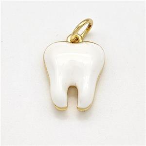 Copper Tooth Charms Pendant White Enamel Gold Plated, approx 12-15mm