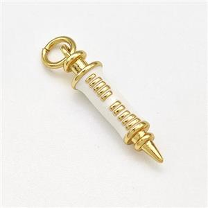 Syringe Charms Copper Pendant White Enamel Gold Plated, approx 4-18mm