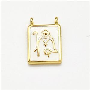 Copper Rectangle Pendant Jesus White Enamel 2loops Gold Plated, approx 10-12mm