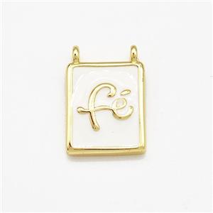 Copper Rectangle Pendant Fe White Enamel 2loops Gold Plated, approx 10-12mm