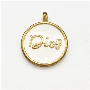 Copper Circle Pendant Dios White Enamel Gold Plated, approx 15mm
