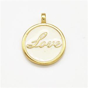 Copper Circle Pendant Love White Enamel Gold Plated, approx 15mm