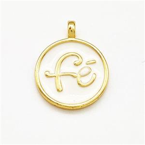 Copper Circle Pendant Fe White Enamel Gold Plated, approx 15mm
