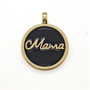 Copper Circle Pendant Mama Black Enamel Gold Plated, approx 15mm