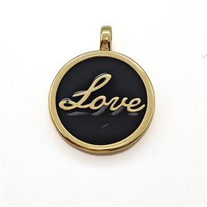 Copper Circle Pendant Love Black Enamel Gold Plated, approx 15mm
