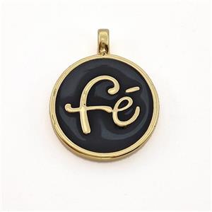 Copper Circle Pendant Fe Black Enamel Gold Plated, approx 15mm