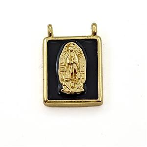 Copper Rectangle Pendant Virgin Mary Black Enamel 2loops Gold Plated, approx 10-12mm