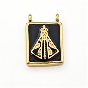 Copper Rectangle Pendant Black Enamel 2loops Gold Plated, approx 10-12mm