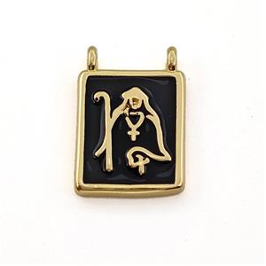 Copper Rectangle Pendant Jesus Black Enamel 2loops Gold Plated, approx 10-12mm