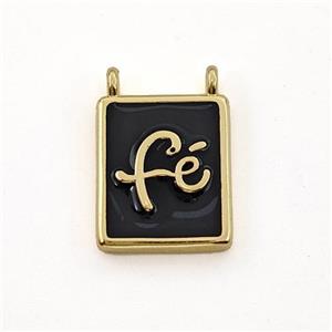 Copper Rectangle Pendant Fe Black Enamel 2loops Gold Plated, approx 10-12mm