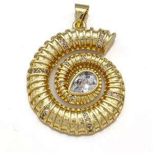 Nautilus Shell Charms Copper Pendant Pave Zirconia Gold Plated, approx 24-28mm