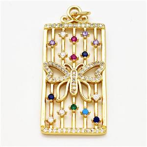 Copper Rectangle Pendant Pave Zircon Butterfly Gold Plated, approx 18-35mm
