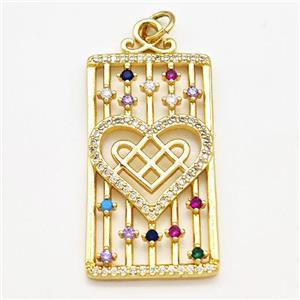 Copper Rectangle Pendant Pave Zircon Heart Gold Plated, approx 18-35mm