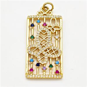 Copper Rectangle Pendant Pave Zircon Butterfly Gold Plated, approx 18-35mm