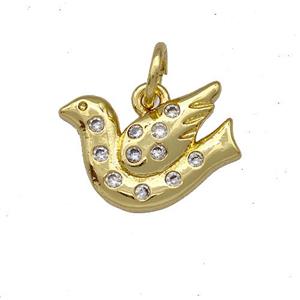 Copper Birds Charms Pendant Micro Pave Zirconia Gold Plated, approx 12-17mm