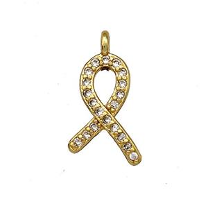 Awareness Ribbon Charms Copper Pendant Micro Pave Zirconia Gold Plated, approx 8-12mm