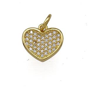 Copper Heart Pendant Micro Pave Zirconia Gold Plated, approx 13mm
