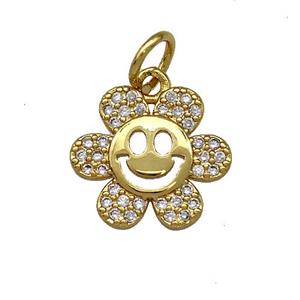 Sunflower Charms Copper Pendant Micro Pave Zirconia Gold Plated, approx 15mm