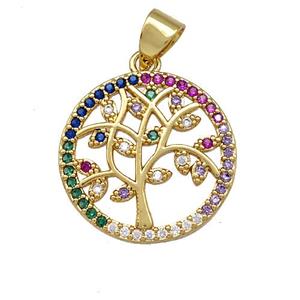 Tree Of Life Copper Pendant Pave Zirconia Gold Plated, approx 18mm