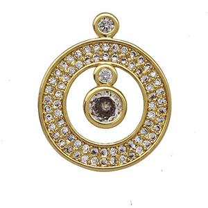 Copper Circle Pendant Pave Zircon Gold Plated, approx 16mm