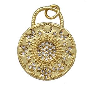 Copper Sun Charms Pendant Micro Pave Zirconia Gold Plated, approx 18mm