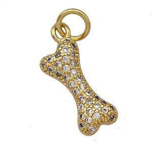 Dog Bone Charms Copper Pendant Micro Pave Zirconia Gold Plated, approx 7-16mm