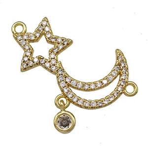 Copper Moon Star Pendant Pave Zircon Gold Plted, approx 15-25mm