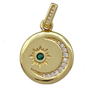 Copper Moon Sun Pendant Pave Zirconia Circle Gold Plated, approx 18mm