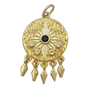 Dream Catcher Charms Copper Circle Pendant Pave Zircon Gold Plated, approx 16mm
