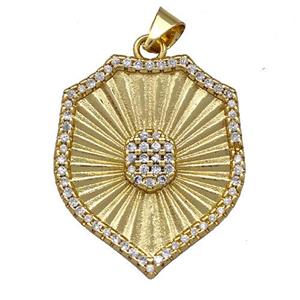 Copper Shield Pendant Pave Zircon Gold Plated, approx 20-25mm