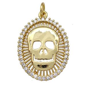 Skull Charms Copper Pendant Micro Pave Zirconia Gold Plated, approx 20-25mm