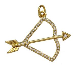 Cupids Arrow Bow Charms Copper Pendant Micro Pave Zirconia Gold Plated, approx 20-30mm