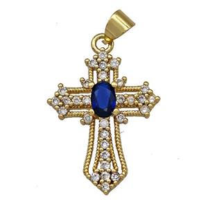 Copper Cross Pendant Micro Pave Zirconia Gold Plated, approx 18-24mm