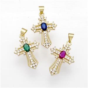 Copper Cross Pendant Micro Pave Zirconia Gold Plated Mixed, approx 18-24mm