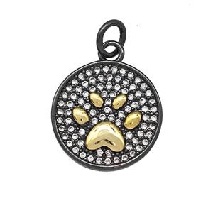 Copper Circle Paw Pendant Micro Pave Zirconia Black Plated, approx 17mm