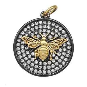 Copper Circle Honeybee Pendant Micro Pave Zirconia Black Plated, approx 21mm