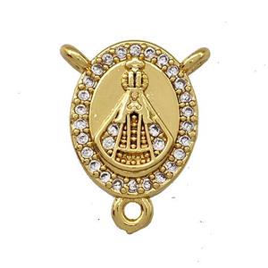 Copper Oval Pope Charms Pendant Micro Pave Zirconia 3loops Gold Plated, approx 10-13mm
