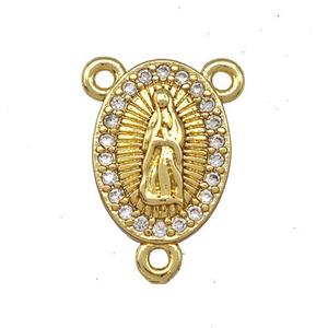 Virgin Mary Charms Copper Oval Pendant Pave Zircon 3loops Gold Plated, approx 10-13mm