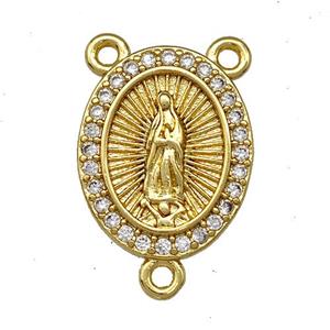 Virgin Mary Charms Copper Oval Pendant Pave Zircon 3loops Gold Plated, approx 12.5-15.5mm