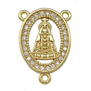 Pope Charms Copper Oval Pendant Pave Zircon 3loops Gold Plated, approx 14.5-18.5mm