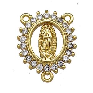 Virgin Mary Charms Copper Oval Pendant Pave Zircon 3loops Gold Plated, approx 16-18mm