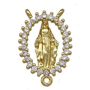 Virgin Mary Charms Copper Oval Pendant Pave Zircon 3loops Gold Plated, approx 15.5-19.5mm