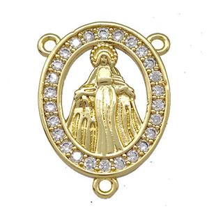 Virgin Mary Charms Copper Oval Pendant Pave Zircon 3loops Gold Plated, approx 16-19.5mm