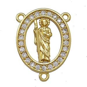 Jesus Charms Copper Oval Pendant Pave Zircon 3loops Gold Plated, approx 16-19.5mm