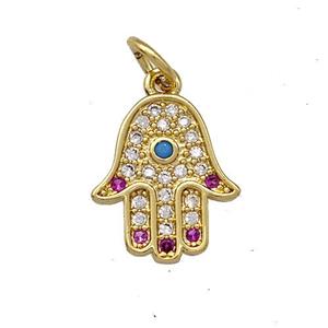 Copper Hamsahand Charms Pendant Micro Pave Zircon Gold Plated, approx 11-13mm