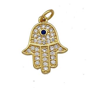 Copper Hamsahand Charms Pendant Micro Pave Zircon Gold Plated, approx 14-15mm