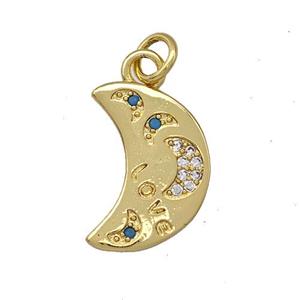 Copper Moon Pendant Micro Pave Zirconia Gold Plated, approx 11-15mm