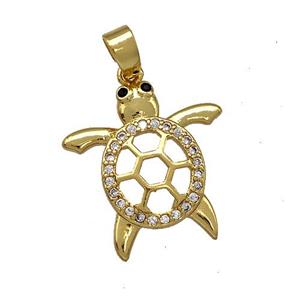 Copper Tortoise Charms Pendant Pave Zirconia Gold Plated, approx 16-18mm